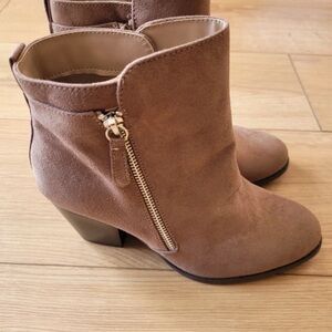 Boots Taupe Suede Side Zip Block Heel Ankle Boots